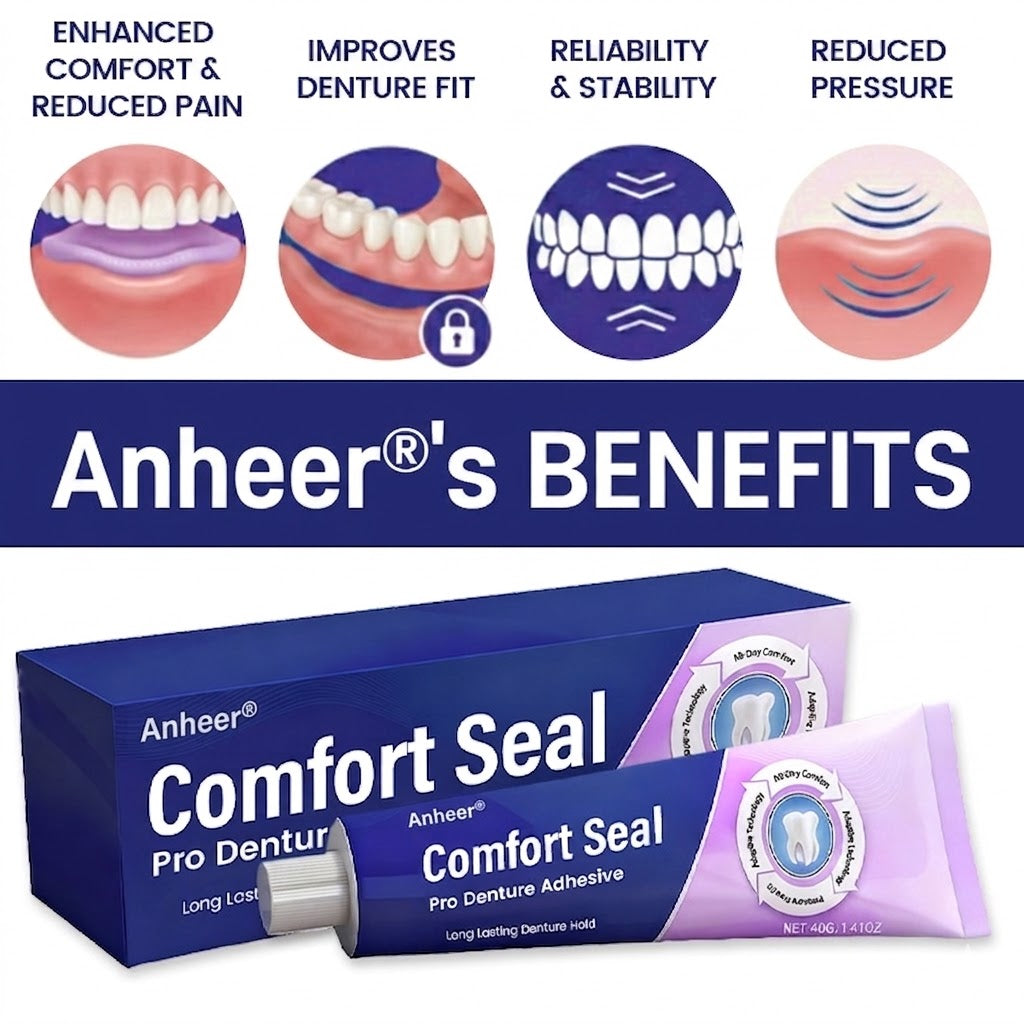 🔥 LIMITED SPECIAL OFFER 🔥 Anheer® Comfort Seal Pro Denture Adhesive🦷💜FDA Certified (Clinically Proven 96- Hour Lock Hold for Secure, Comfortable & Zinc-Free Denture Fit)