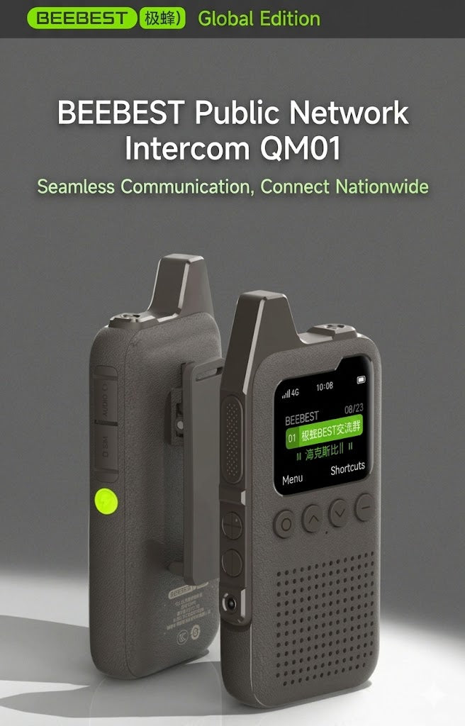 The QM01 public network walkie-talkie from Beebest supports nationwide walkie-talkie, 4G network, Bluetooth headset, large capacity, and long battery life.