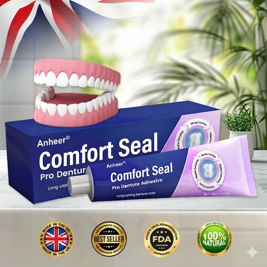 🔥 OFFERTA SPECIALE A TEMPO LIMITATO 🔥 Adesivo per Protesi Dentarie Anheer® Comfort Seal Pro 🦷💜 Certificato FDA (Tenuta Bloccata Clinicamente Testata per 96 Ore per una Protesi Salda, Confortevole e Priva di Zinco)