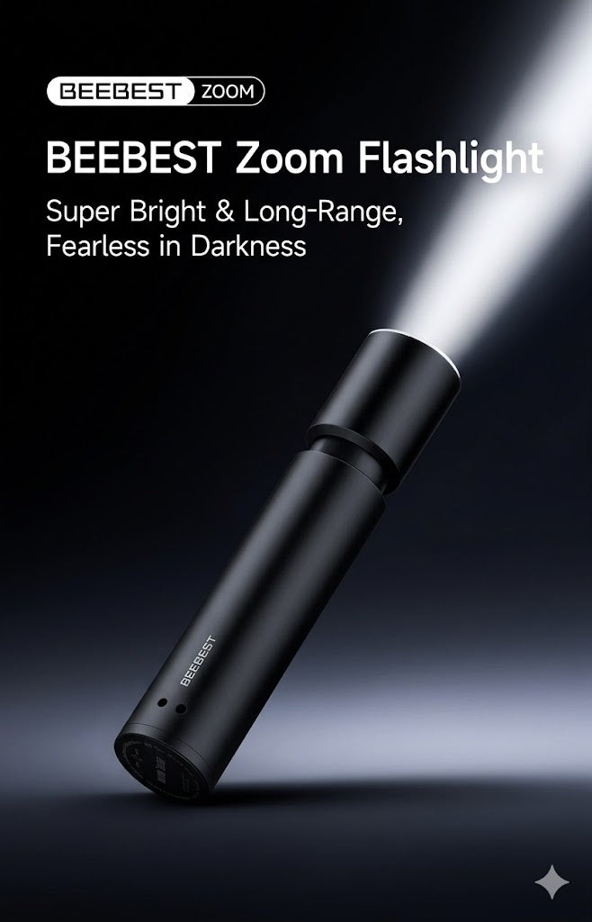 beebest flashlight, high-brightness, zoom, portable, waterproof, rechargeable, long-lasting, outdoor, work light.