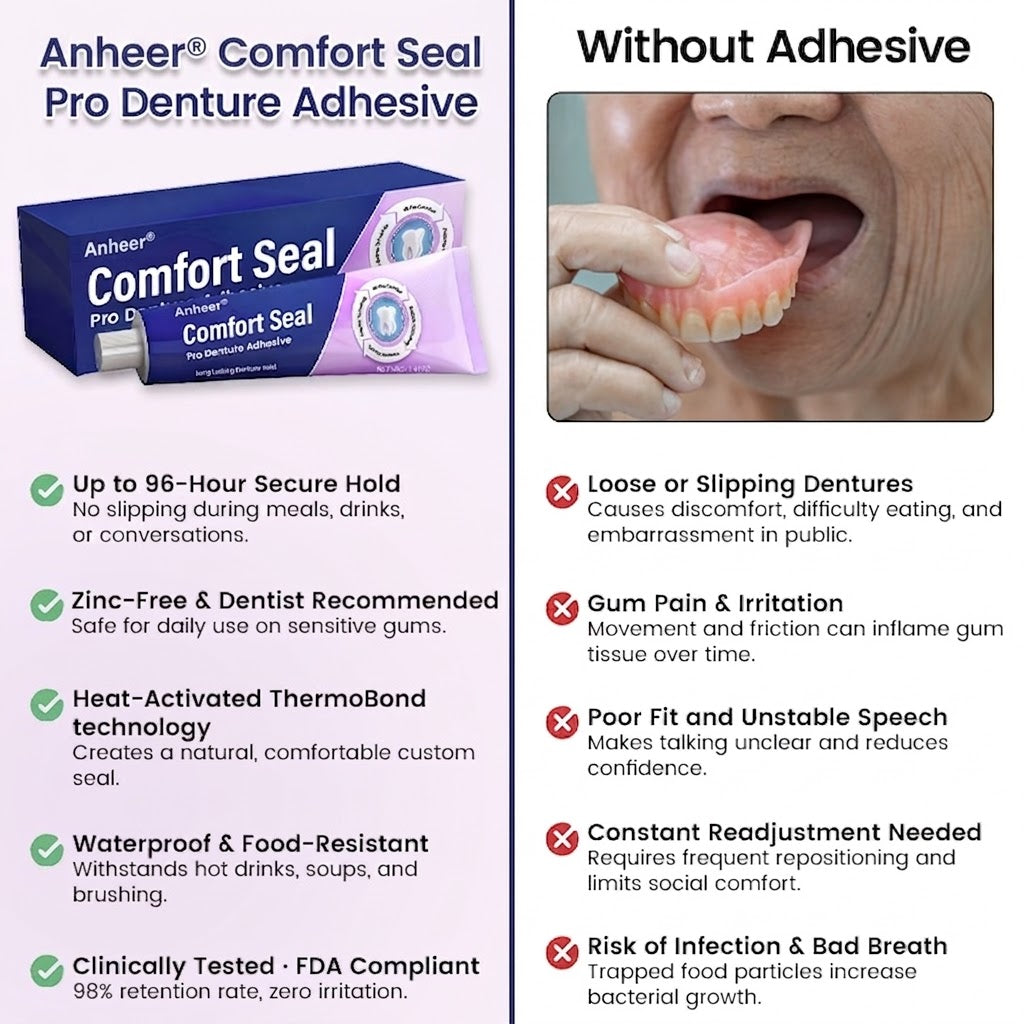 🔥 LIMITED SPECIAL OFFER 🔥 Anheer® Comfort Seal Pro Denture Adhesive🦷💜FDA Certified (Clinically Proven 96- Hour Lock Hold for Secure, Comfortable & Zinc-Free Denture Fit)